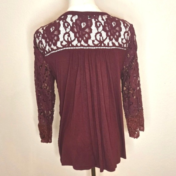 Maroon Patchwork Lace Button Front Top Cottagecore Boho whimsigoth Size M Lucky - Picture 2 of 8